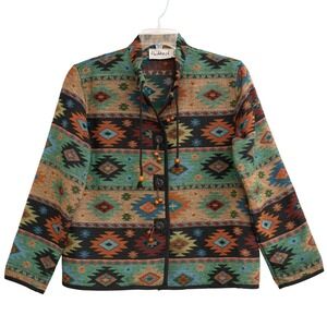 Southwestern Tapestry Jacket Sz L Geometric Woven Aztec VTG 80s 90s Cowgirl Boho